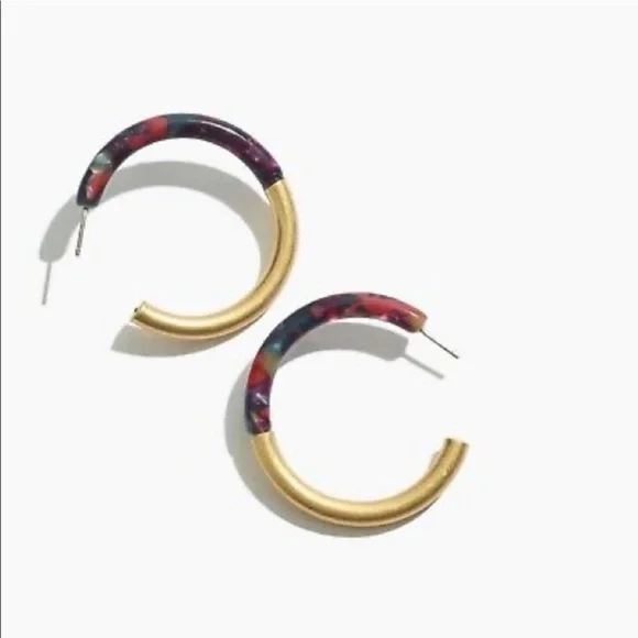 NEW Madewell Yellow Gold Colorful Open Medium Sized Hoop Earrings - Picture 2 of 8